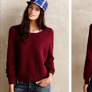 Anthropologie Moth Brand Side Zip Maroon Sweater